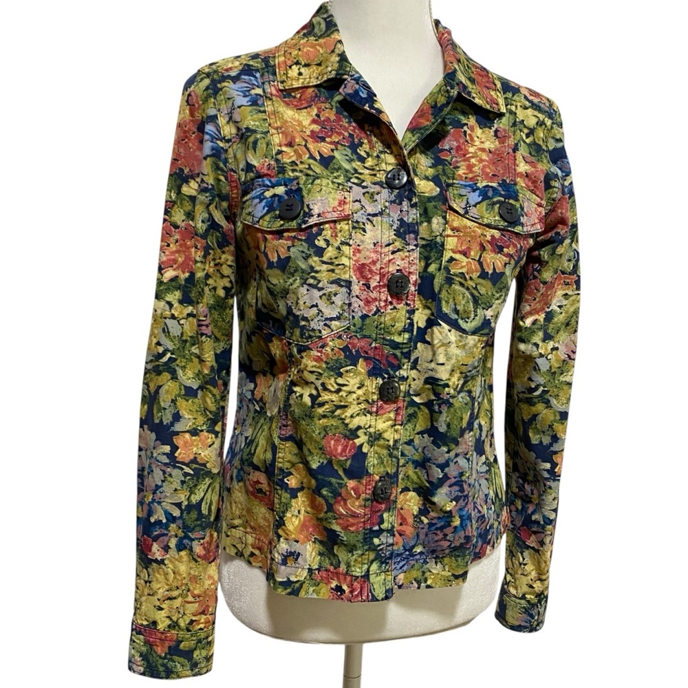 Coldwater Creek Yellow and Blue Blazer Structured Floral Jacket - Picture 4 of 17